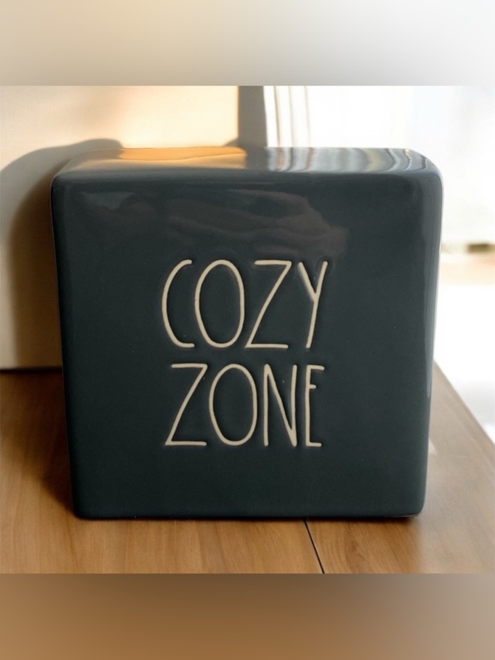 NEW Rae Dunn COZY ZONE Ceramic Block Gray Office Cottage Father's Mother's Day
